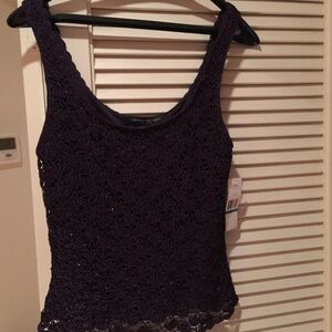 NWT Carmen Marc Valvo dark purple beaded and lace tank top
